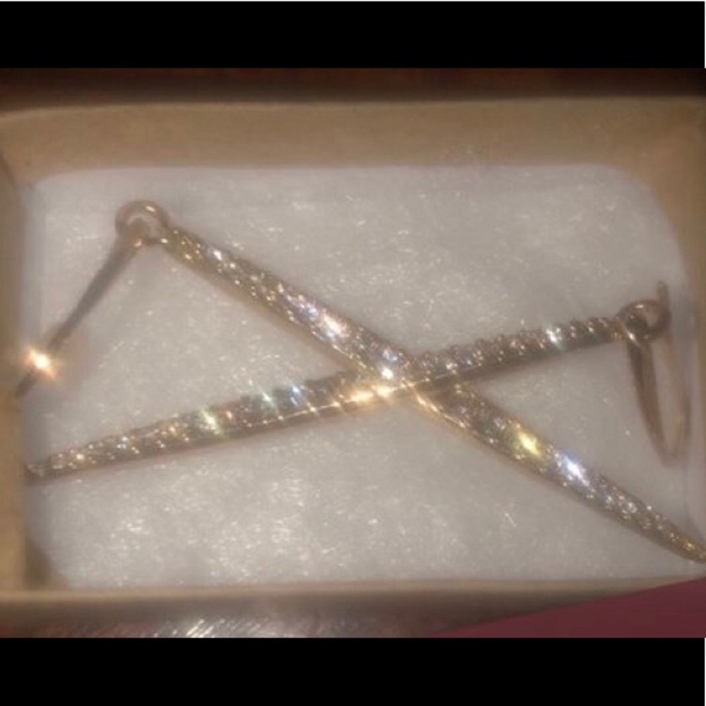 Designer Michael KORS Gold Pave Swarovski Crystal Long Bar dangle earrings - Picture 2 of 2